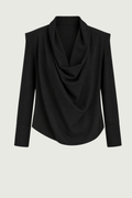 Atelier Aliz Nami siyah drape yaka vatkalı uzun kollu bluz